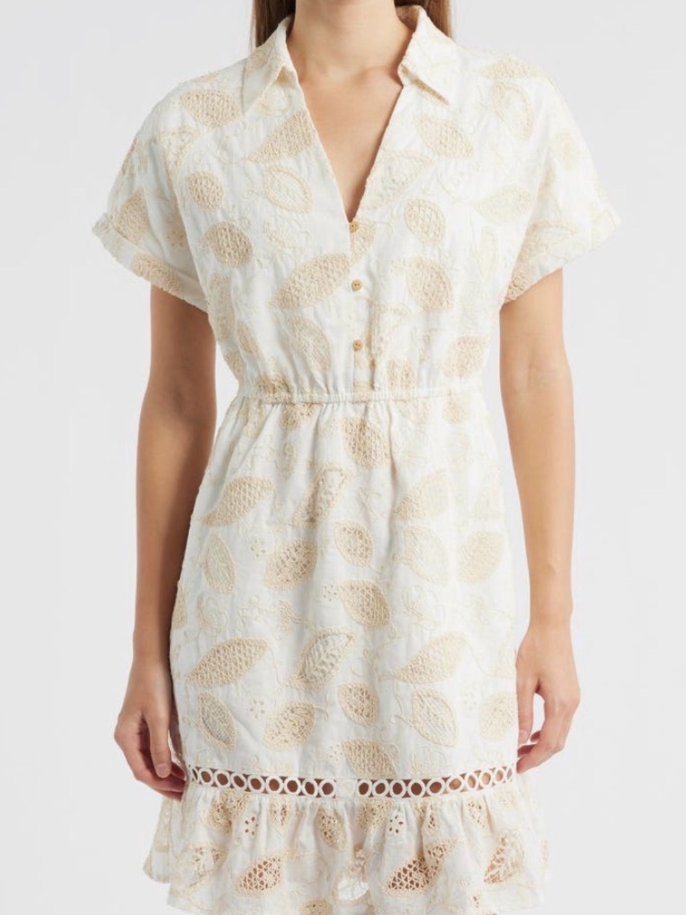 Sam Edelman Cream Leaf Eyelet Dress. Boho Chic, Cottagecore, Prairie, Coastal